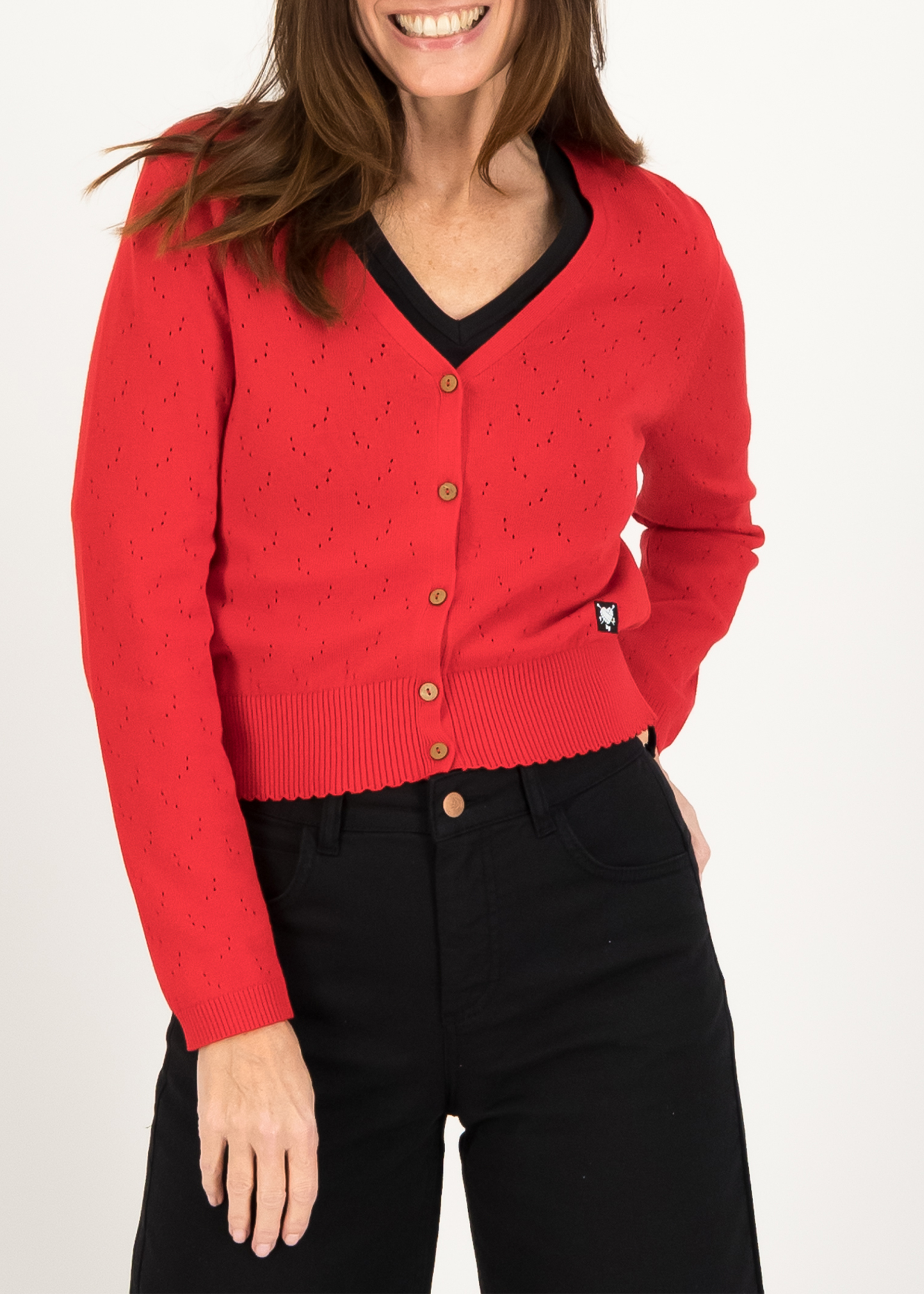 Cardigan Save the World -  stunningly red knit