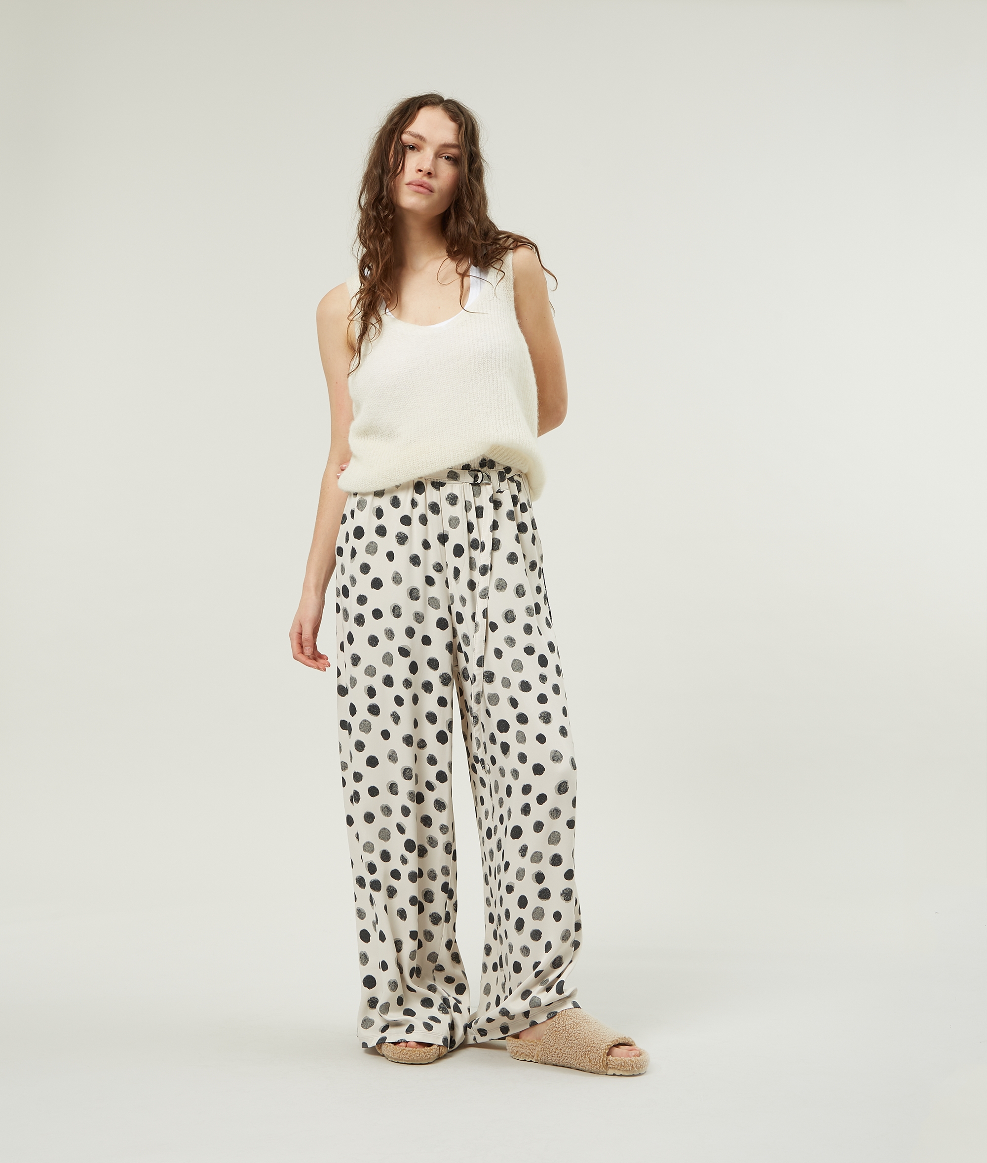 1 satin wide pants painted dot