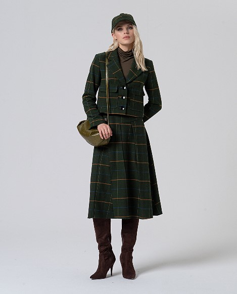 Karierter Crossover-Midirock Khaki