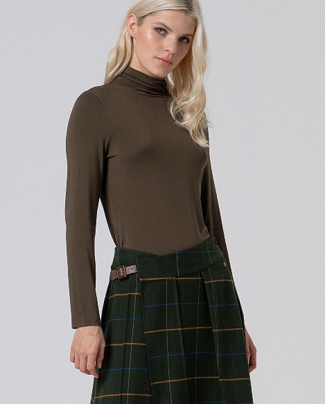 Karierter Crossover-Midirock Khaki