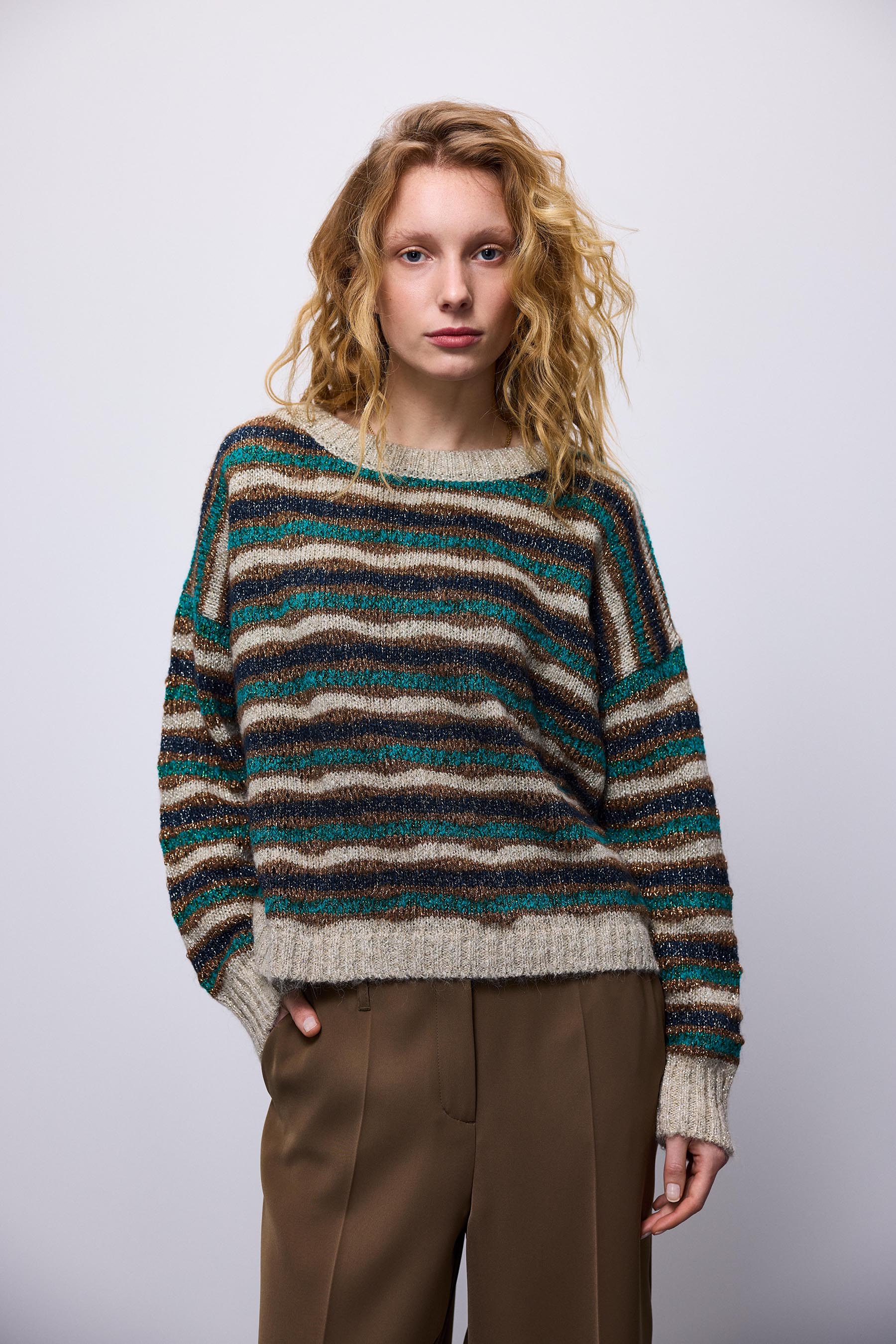 Mehrfarbiger Alpaka-Lurex-Pullover
