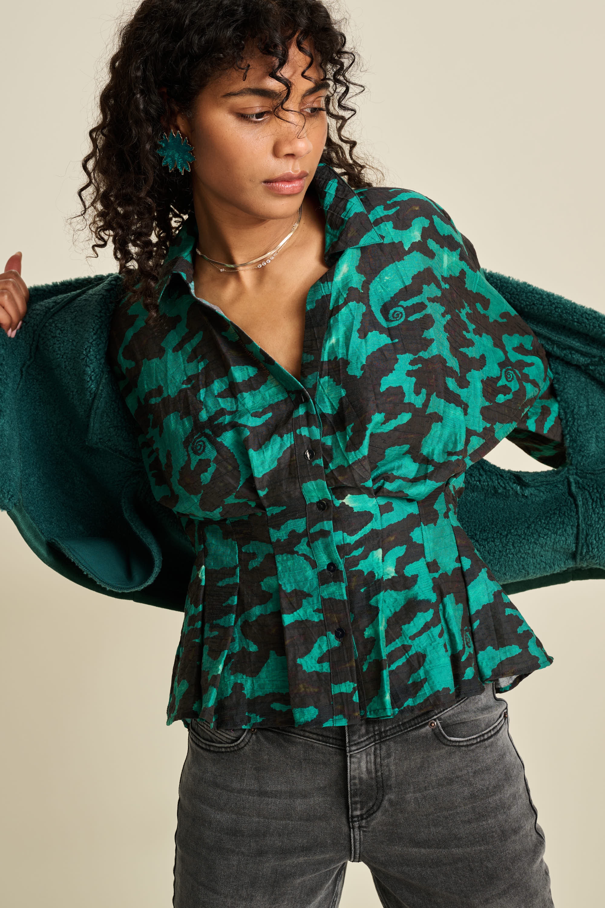  BLOUSE - Camo Teal Green