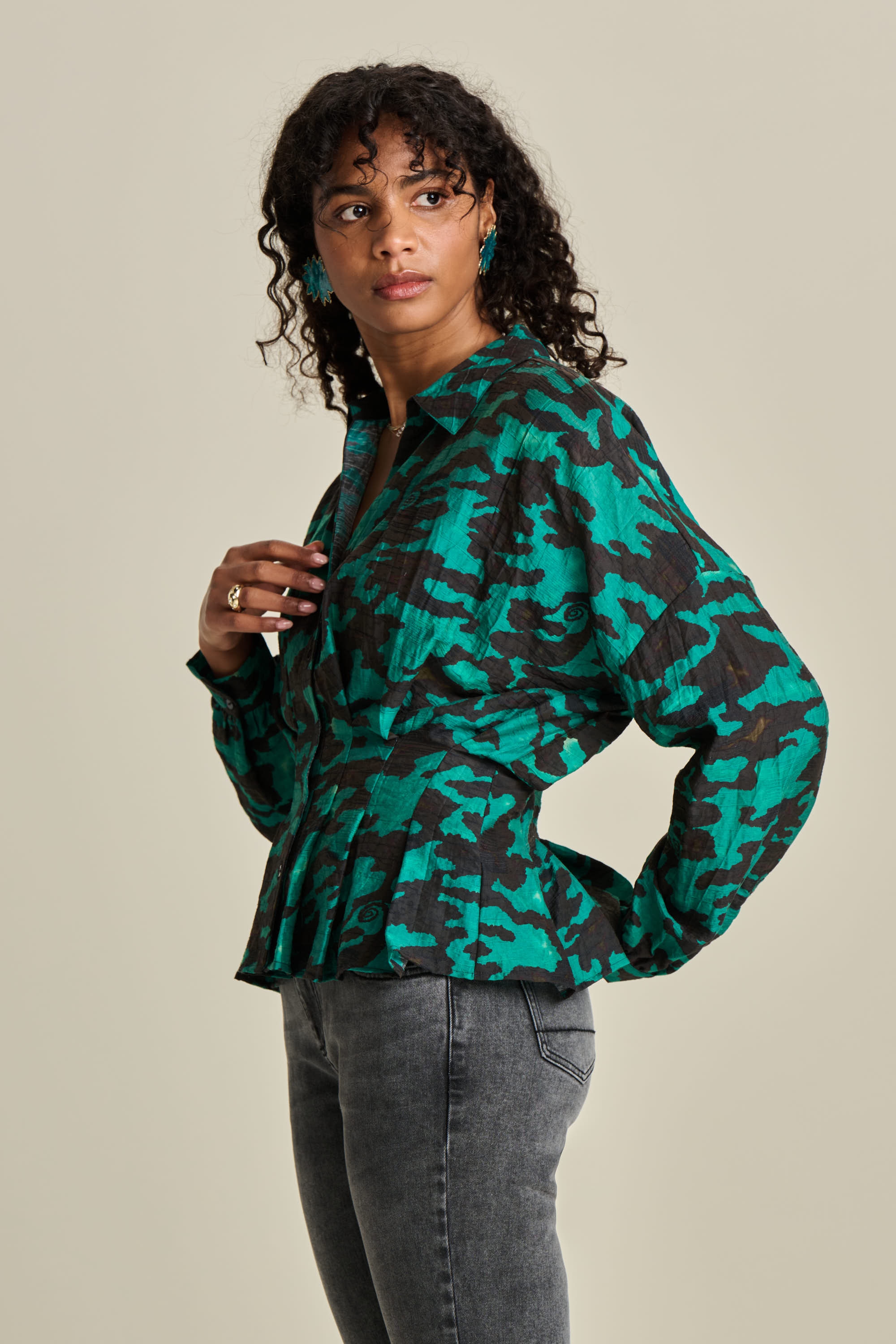  BLOUSE - Camo Teal Green