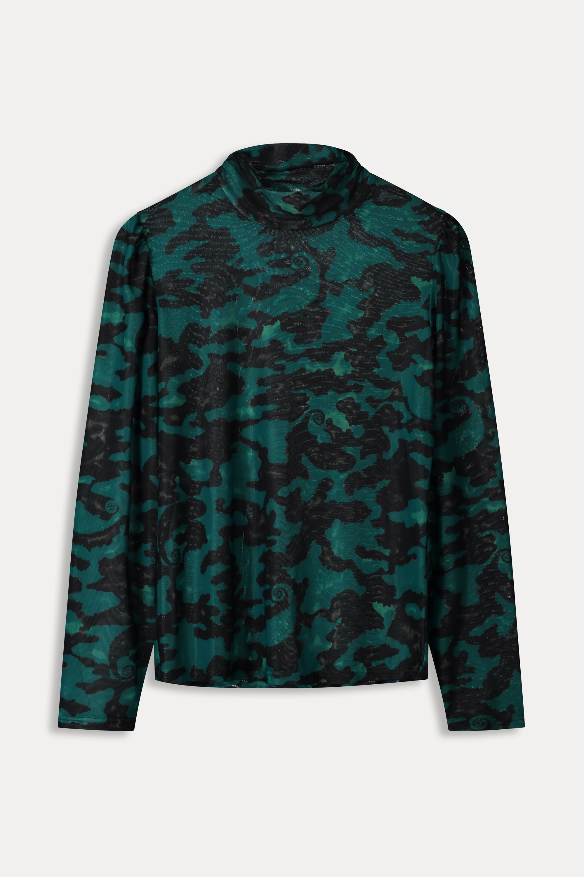 Top -  TURTLENECK - Camo Teal Green