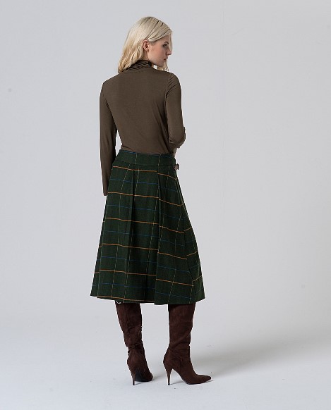 Karierter Crossover-Midirock Khaki