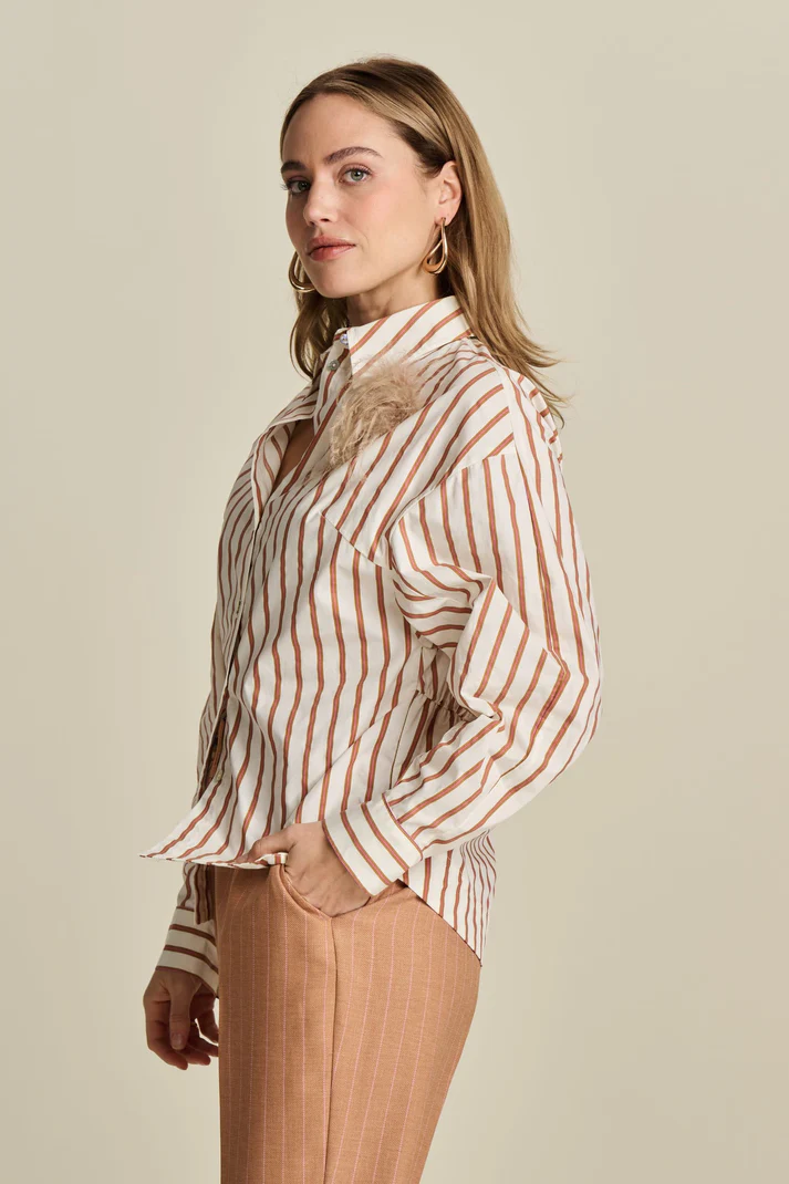 Bluse striped poplin white